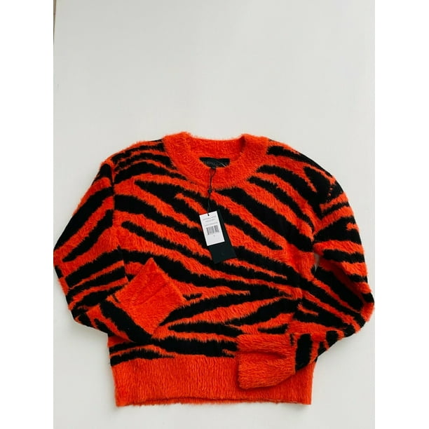 KENDALL KYLIE Crew Neck Cropped Jacquard Sweater Burnt Orange Black S Walmart
