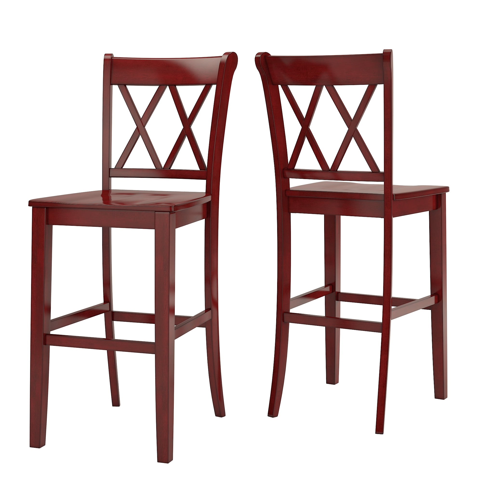 Weston Home Farmhouse Vintage Double X Solid Wood Bar Height Chair, Set of 2, Antique Red