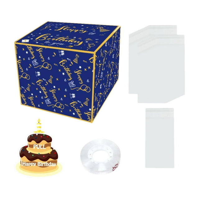 segolike Birthday Money Box for Gift, Gift Pull Out Box, DIY Set Birthday Pull Money Box, Blue