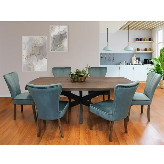 Felix 7-Piece Dining Set With 82" Rectangular Dining Table and 6 Teal Chairs