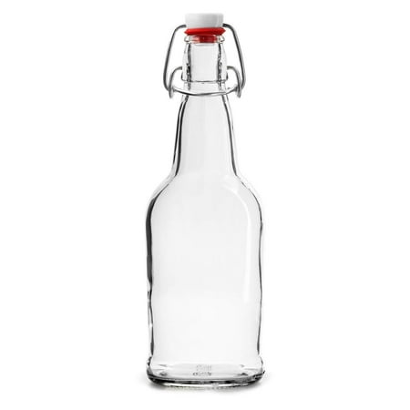 Set 6 Sealed Bottle Caps - SWING TOP CLEAR GLASS BEER WINE BOTTLES - 6 PIECE SET | FLIP TOP LEAK PROOF BREWING BOTTLES W/ SPILL PROOF EASY RUBBER GASKET CAP AIRTIGHT SEAL STOPPER FOR OIL, BEER, OR WINE BEVERAGE - 16OZ