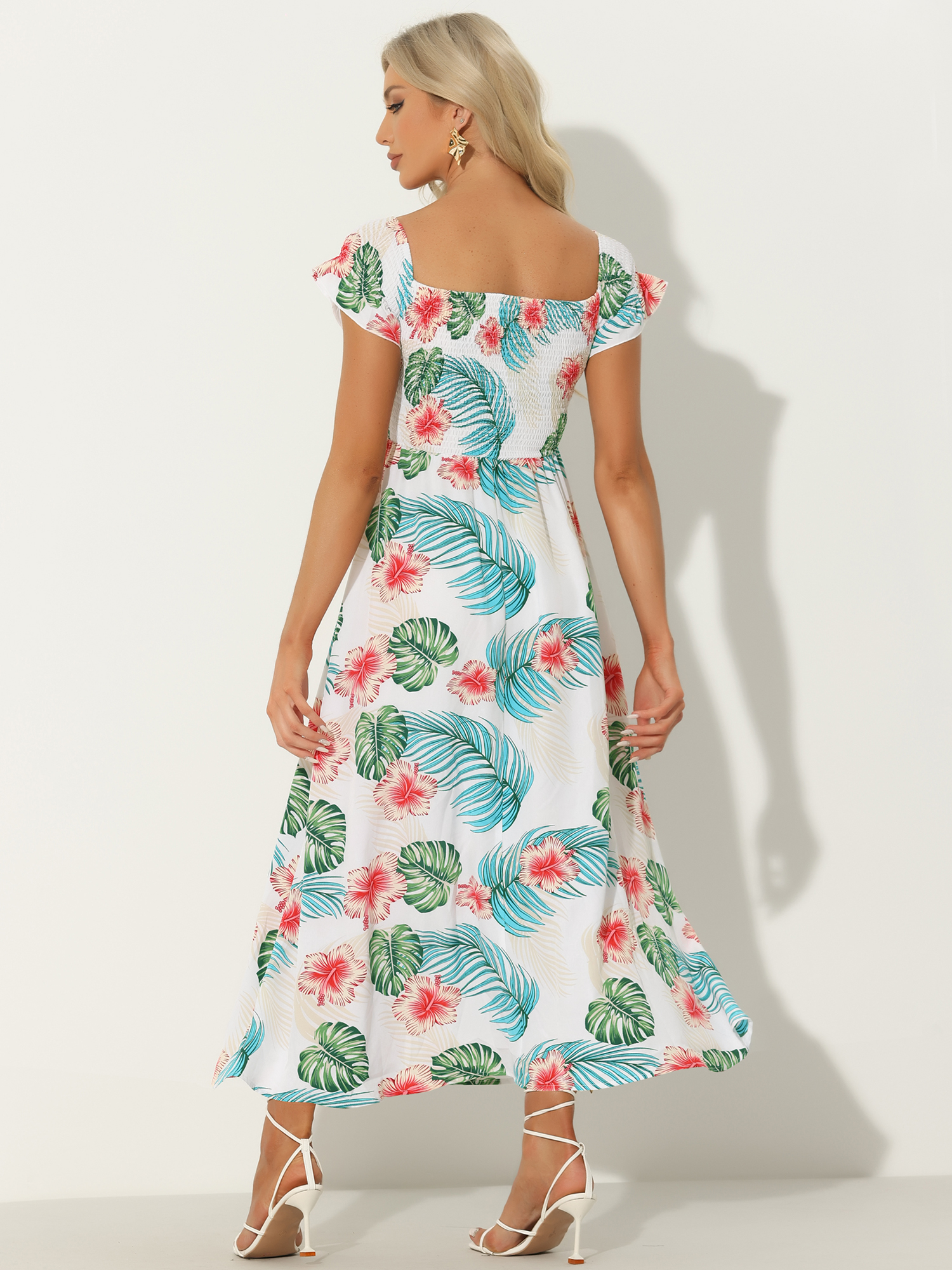 DARING DIVA Floral Dress Midi Beach Summer Dress S White