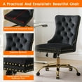 thumbnail image 3 of Pawverly Velvet Upholstered Office Chair, Tufted Button Swivel Desk Chair with Adjustable Height, Gold Metal Base & Wheels, Modern Vanity Chair, Black, 3 of 9