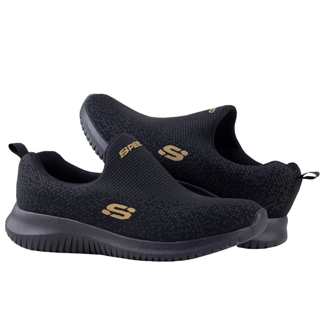 Tenis Sport Urbanos Suela Extra Ligera NEGRO/ORO Comodos Unisex 23.5 Speed Limit 110