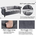 thumbnail image 6 of 2 Piece 3-Seater Velvet Chesterfield Sofa for Living Room, 80" Tufted Sofa Set with 4 Pillows, Curved Backrest Rolled Arms, Grey, 6 of 8