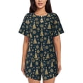 thumbnail image 1 of Balery Gold Snowflake Christmas Tree Conjunto de Pijama para Mujer con Estampado, Dos Piezas de Manga Corta y Shorts, Ropa de Dormir Suave con Cuello Redondo y Bolsillos-X-Large, 1 of 6