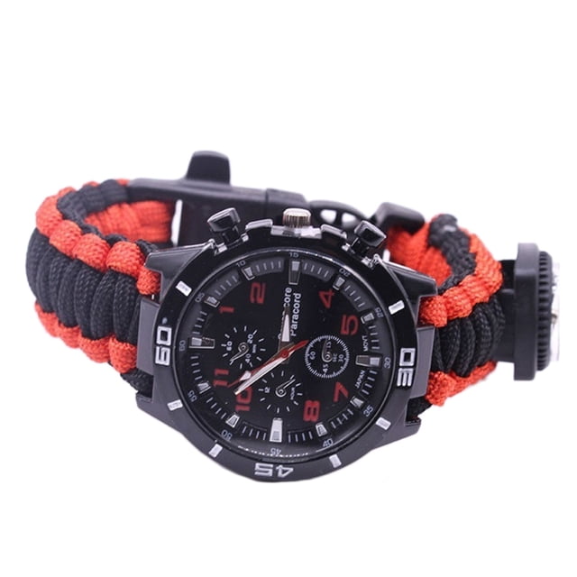 Reloj de supervivencia para acampar al aire libre, pulsera multifuncional, brújula, cuerda, silbato, pulsera Paracord, Kit de herramientas