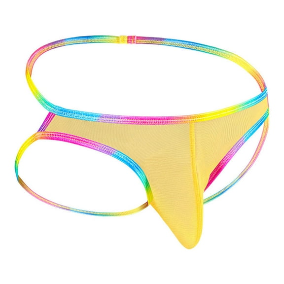 khonts,Men's Colorful Breathable Thongs Lightweight Mesh Briefs Thin Comfortable Bikini Underwear Yellow XL