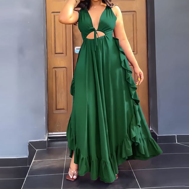 Fankiway Mode Femmes Robe Débardeur Sans Manches Col en V Été Confortable Couleur Décontractée Robes d'Été pour Femmes Liquidation Robes pour Femmes Grande Taille Liquidation