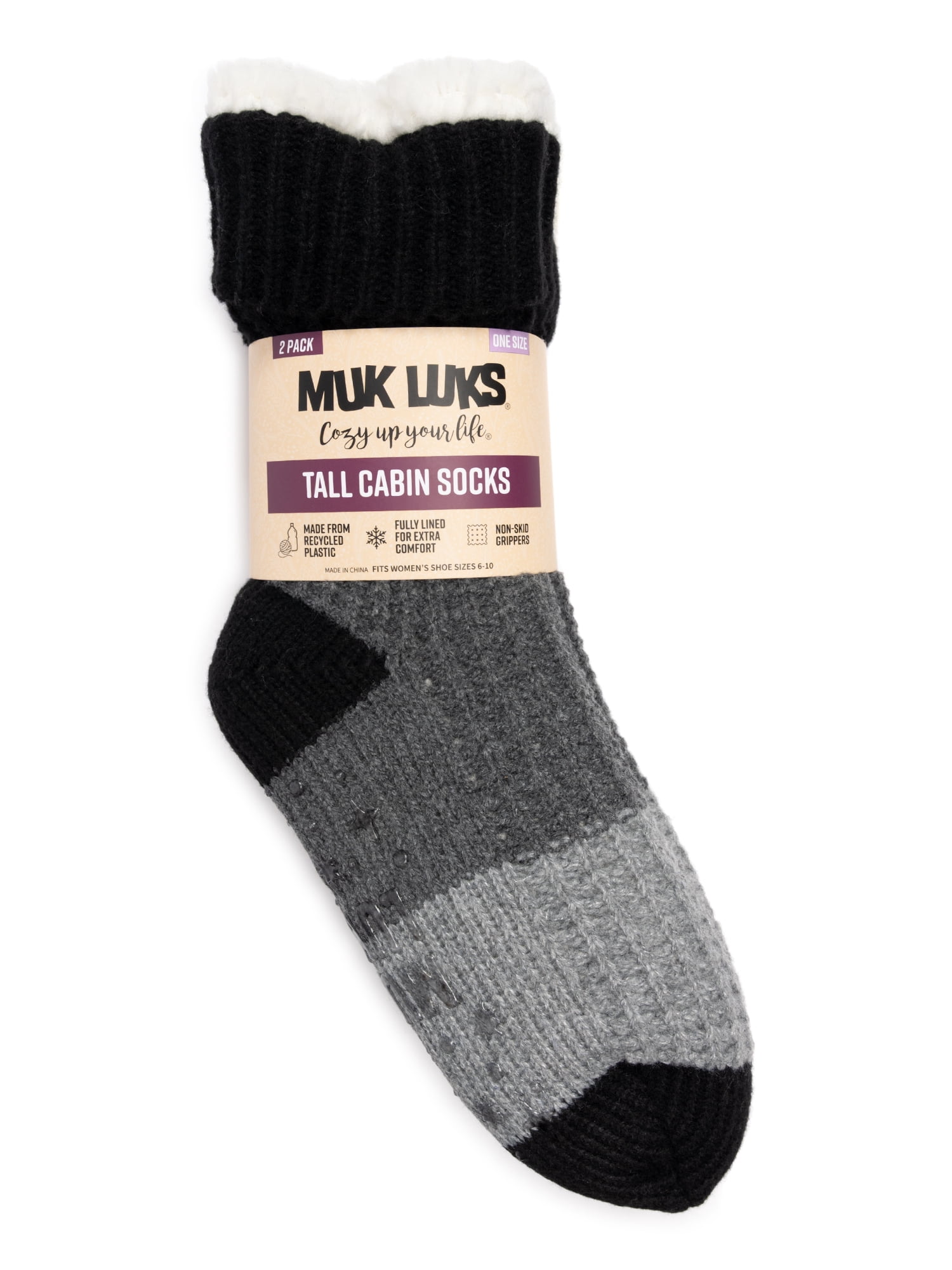 MUK LUKS Women's Tall Cabin Socks, One Size Fits Most, 2-Pack