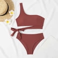 thumbnail image 5 of Swim Suits For Women Solid Color One Shoulder Elastic Bra And Panty Set Split Two Piece Tankinis Swimwears Bathing Suits,Red,M, 5 of 5