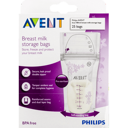 Philips Avent 6-Ounce Breast Milk Storage Bags, 25-Count, BPA-Free