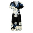 thumbnail image 4 of TIANEK Semi Formal Dress for Women,Casual Ball Boho Dress,Summer Plus Size V-Neck Floral Shape Blue Sheath Dress Short Sleeve Long Dress, 4 of 4