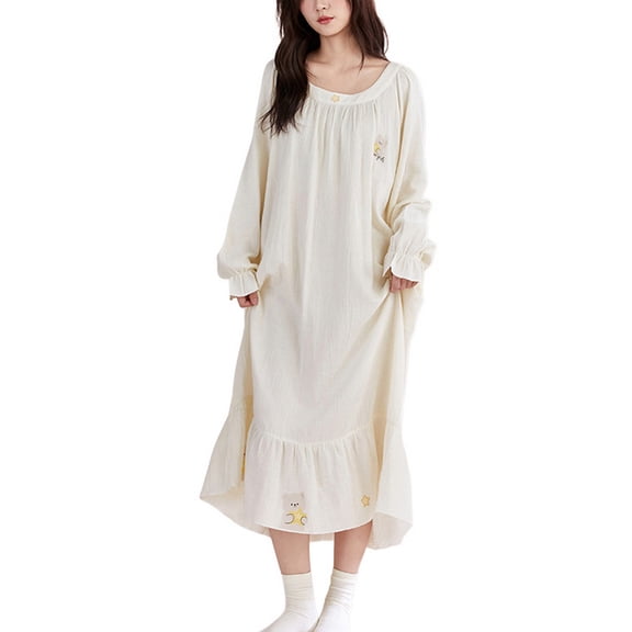 SWSMCLT Women's Long Sleeve Victorian Nightgown Sleep Gown Ruffle Spring Old Fashioned Cotton Night Dress Summer V Neck Soft Princess Style6 Medium