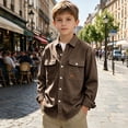 thumbnail image 4 of OGLCCG Boys Corduroy Shirts Kids Western Long Sleeve Botton Down Shirts Casual Fall Lapel Collared Shacket Jacket Size 4-14(Brown,8 Years), 4 of 6