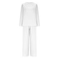 thumbnail image 4 of LEKWK Linen Sets for Women 2 Piece Plus Size Long Sleeve Crewneck Loose Fit Tops and Wide Leg Palazzo Pants Summer Casual Beach Vacation Outfits, 4 of 6