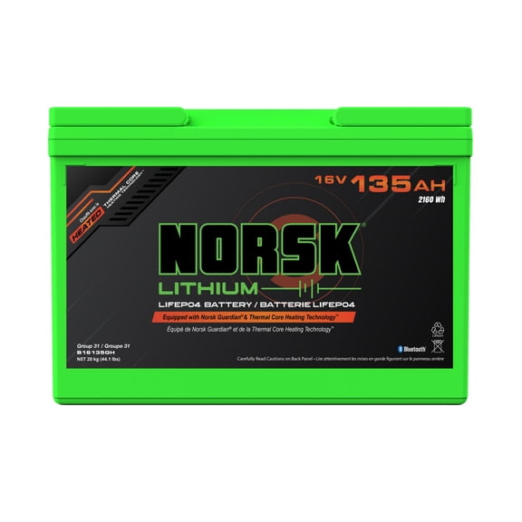 Norsk B16135GH 16V 135AH Heated LiFePO4 Lithium Deep Cycle Battery
