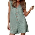 thumbnail image 5 of Lenpel Women's Summer Casual Jumpsuits Sleeveless V Neck Button down Cotton Linen Tank Top Rompers Loose Short Overalls with Pockets, 5 of 7