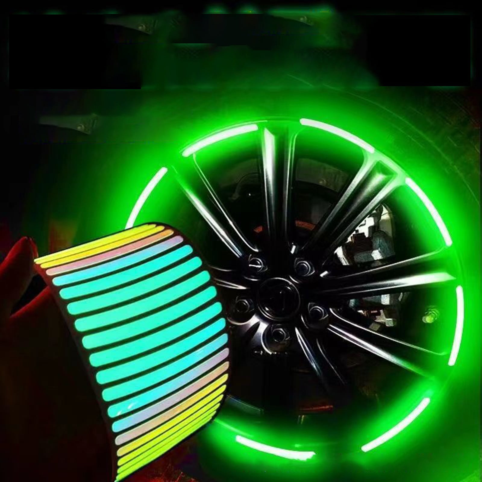 20PCS Reflective Car Wheel Decorative Stripe Stickers, Night Safety Warning Tape Sticker, Anti-Scratch Tire Rims Sticker, Universal Car Exterior Accessories Fluorescent Auto Decals for Motocycle Bike