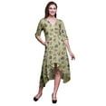 thumbnail image 1 of Bimba Robe Droite Asymétrique en Coton Beige à Feuilles Tribales pour Femmes avec Poche, Robe d'Été de Fête Mi-Longue - X-Grand, 1 of 4