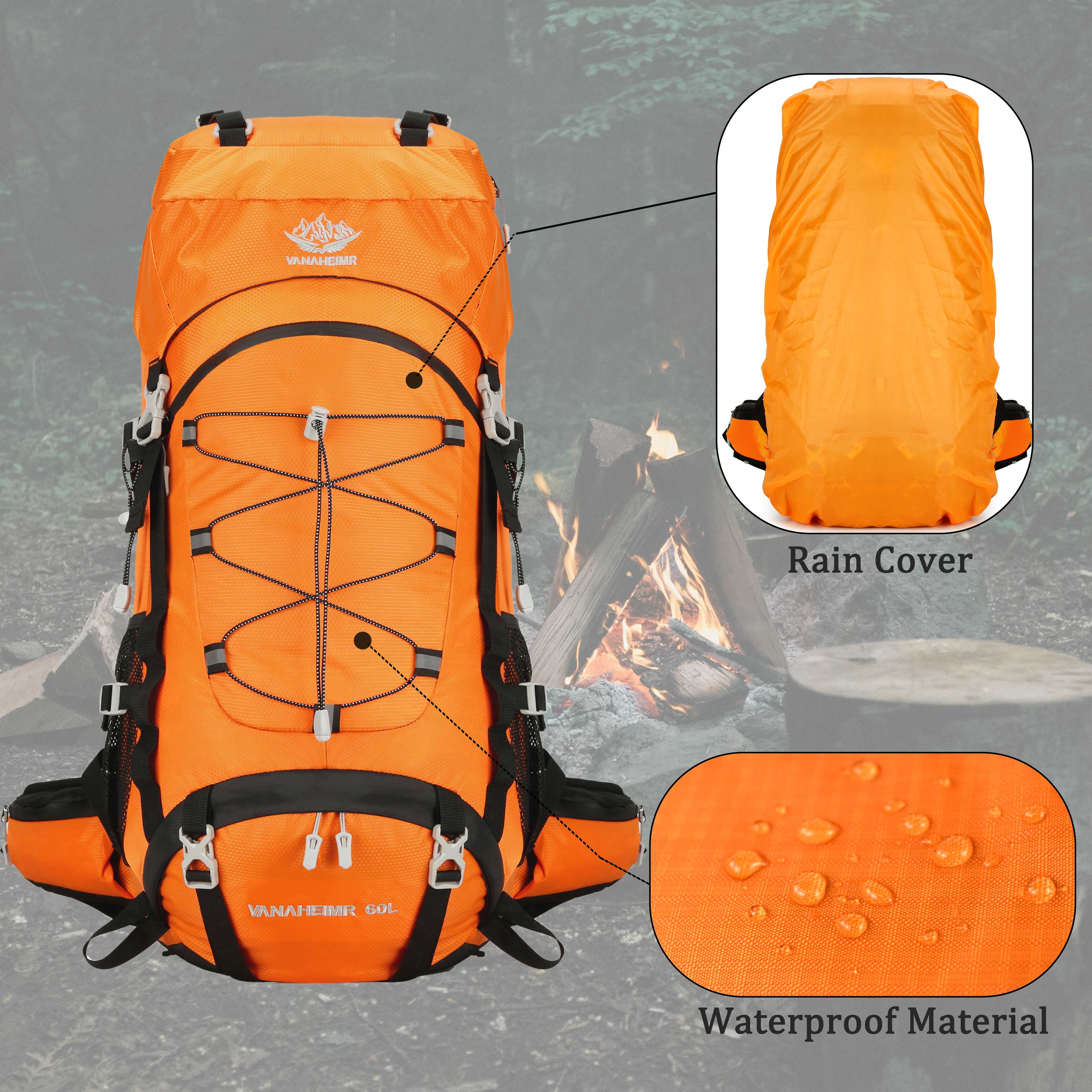 60L Travel Hiking Camping Backpack with Rain Cover, Backpack Water Resistant,Climbing Backpack for Men Women