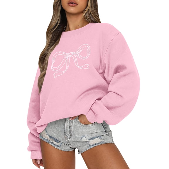ASDFVBKG Oversized Sweatshirt for Women Crewneck Long Sleeve Casual Fleece Tops Graphic Hoodies Pullover Sweater Pink S