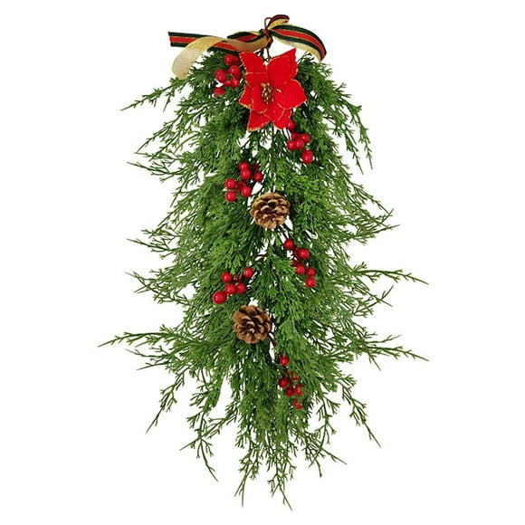 EIMELI Christmas Pine Branch Garland Winter Red Berries Mixed Pine Cones Christmas Hanging Pendant For Front Door Fireplaces Home