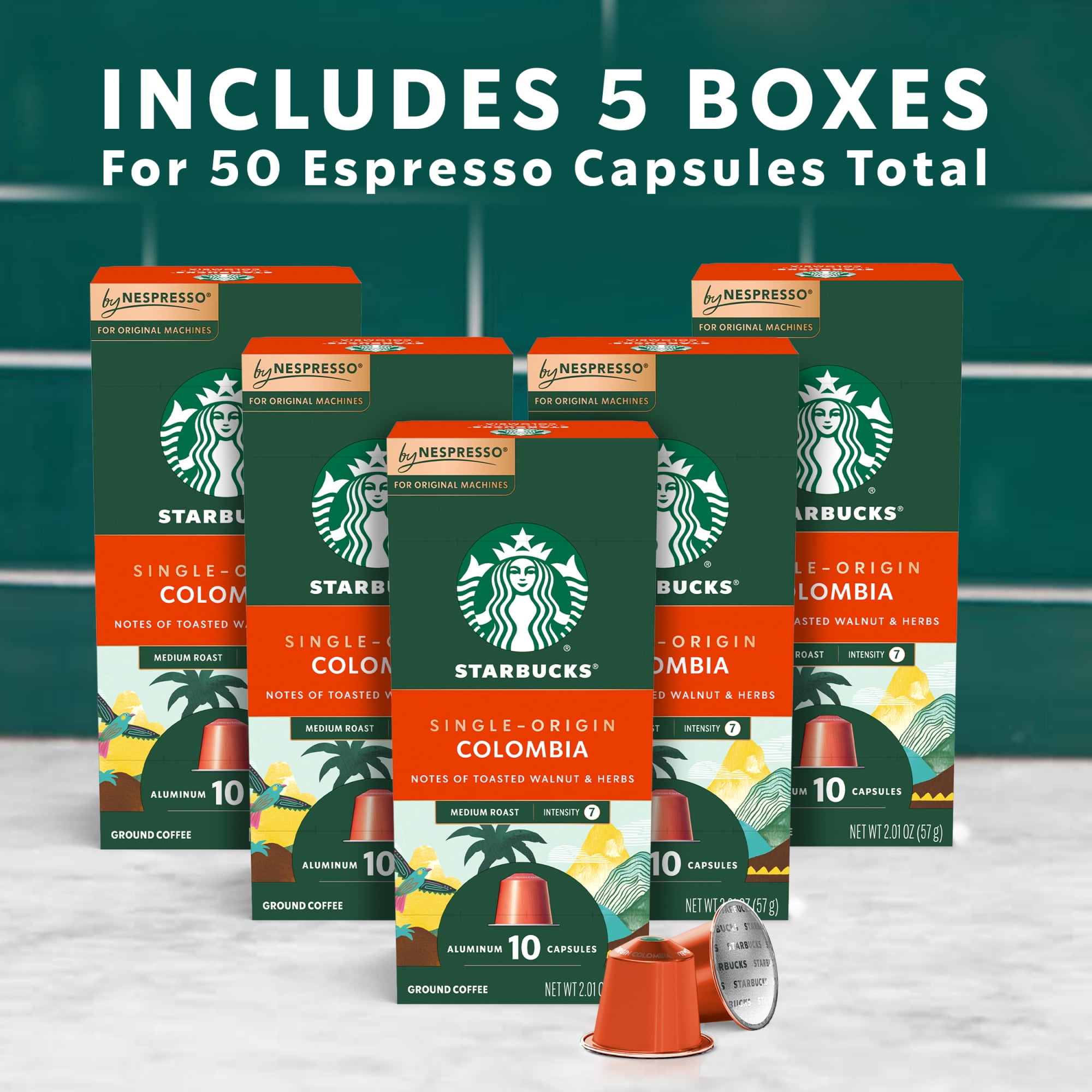 Starbucks By Nespresso Original Line, Colombia, Medium Roast Nespresso Pods, 10 Count, 5 Pack