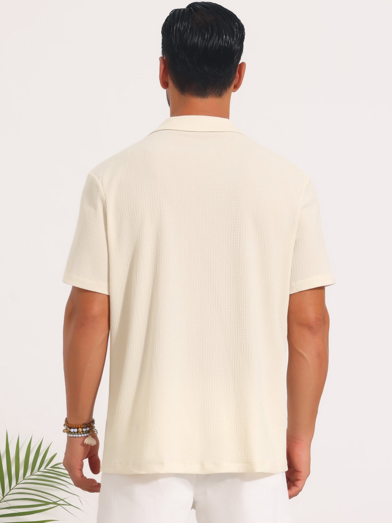 DARING DIVA Men's Mesh Camp Collar Short Sleeve Button Down Shirt for Summer 2XL Beige