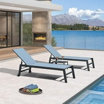 PURPLE LEAF Outdoor Chaise Lounge Set of 3, Dark Grey Aluminum Lounge Adjustable Chairs with Wheels and Table for Patio Deck Pool Yard,Teal