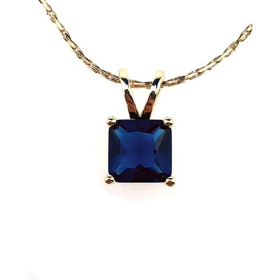 18k Yellow Gold Blue Sapphire Princess Necklace 18 inch for Women's Plated by Paris Jewelry