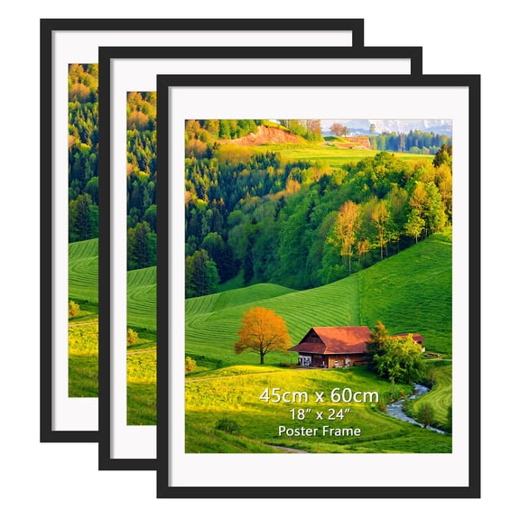 24x36 Black Frame Set of 3, 16x20 Metal Poster Frame with Mat for Wall Mounted