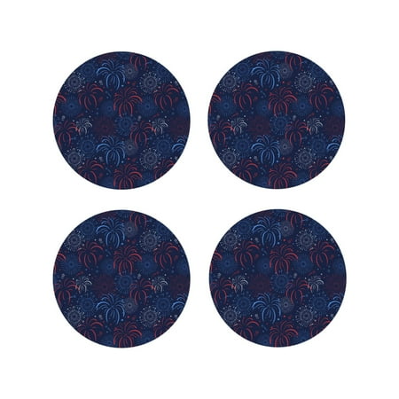 

Honeii Blue Firework Print Leather Coaster Set of 4 Ideal for Safeguarding Your Furniture from Drinks Spills and Effortless Cleanup-Round Shape