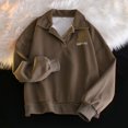 thumbnail image 2 of Tops for Women 2025 Going Out Fall Loose Lapel Collar Long-sleeved Bubble Cuff One Shoulder Zipper Plain Business Casual Cotton Top Tops(Coffee,XXL), 2 of 4