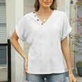 thumbnail image 5 of Blczomt T-Shirts for Women V Neck White Dressy Short Sleeve Shirt Plain Formal Elegant Women Blouse, 5 of 8