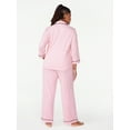 thumbnail image 2 of Joyspun Women’s Cotton Blend Notch Collar Top and Pants Pajama Set, 2-Piece, Sizes S-4X, 2 of 5