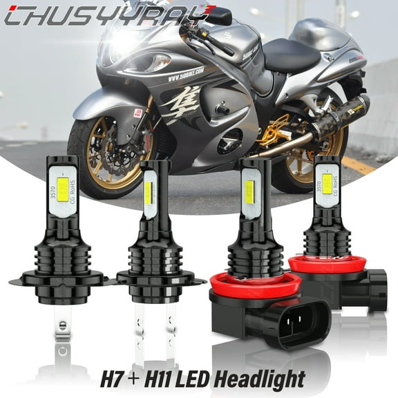 H7 H11 LED Headlight Bulbs 4Pcs 6000K White for Suzuki Hayabusa GSX1300R 2008-2015 2016 2017 2019