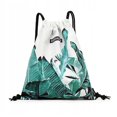thumbnail image 1 of Bolso con cordón impermeable unisex, patrón de hojas de mochila para gimnasio, compras, deporte, 1 of 2