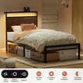 thumbnail image 6 of GUNAITO Twin Size Bed Frame with Headboard Metal Platform Bed with LED Lights and Charging Station Rustic Brown, 6 of 8