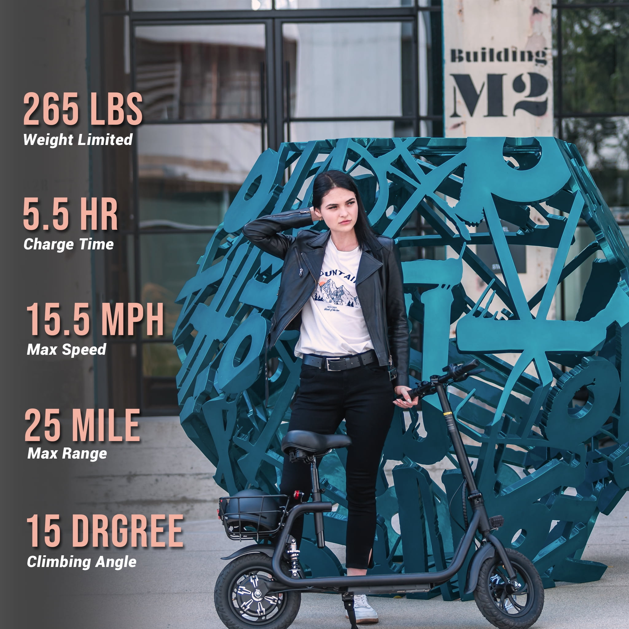 Phantomgogo Commuter R1 - Electric Scooter for Adults - Foldable Scooter with Seat & Carry Basket - 450W Brushless Motor 36V - 15MPH 265lbs Max Load E Mopeds for Adults (Pro-Black)