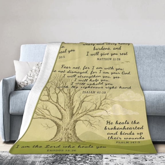 Tree Healing Scripture Bible Verse Fleece Throw Sympathy Prayer Blanket Religious Christian Inspirational Gifts for Women Friends 50x40