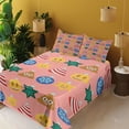 thumbnail image 2 of Ambesonne Christmas Emoji Fitted & Top Sheet Set with Shams, Modern Poop Snow, Pale Pink Mustard Green, 2 of 5