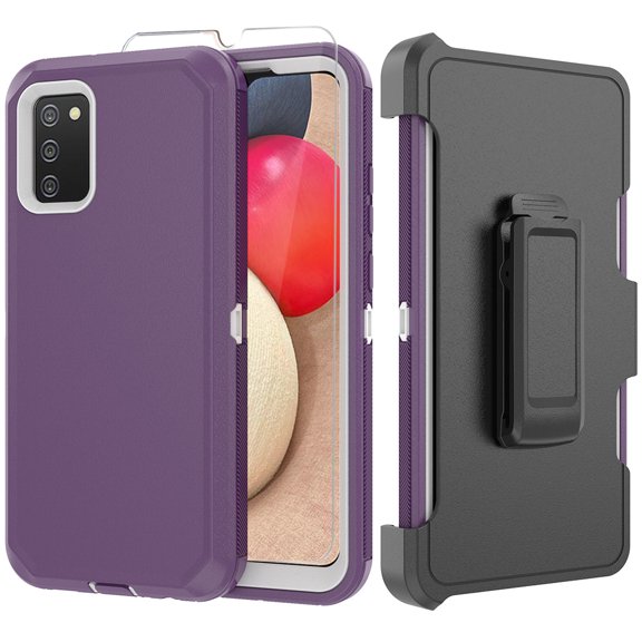 NIFFPD Samsung Galaxy A02S Case with Belt-Clip Holster ,Heavy Duty Protective Drop Protection Shockproof Cover with screen protector (Purle White)