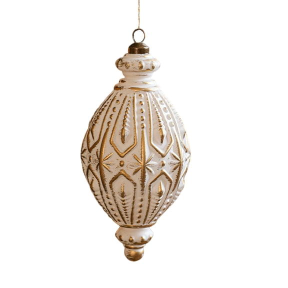 Selrti Christmas Ornaments White And Golden Vintage Ball Finial Christmas Tree Ornaments Shatterproof Plastic Farmhouse Hanging Decor