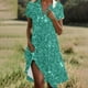 thumbnail image 2 of Vestido Corto de Manga Larga para Mujeres Brillante Impresión Cuello en V Suelto Cómodo, Vestido de Moda de Malla para Fiesta Y Ocasional, 2 of 7
