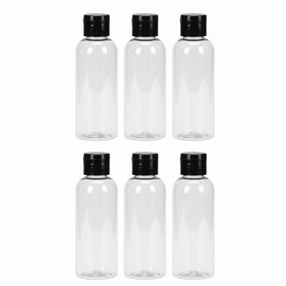 6 Pack Clear Squeeze Toiletries Bottles Refillable Disc Cap Containers with Labels for Travel Shampoo and Cosmetics