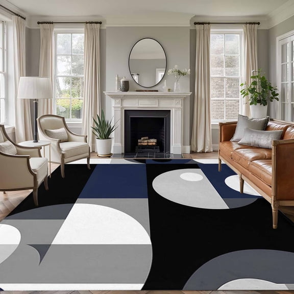 5'x8' Area Rugs, Navy Blue Black Geometric Indoor Outdoor Area Rug for Living Room Bedroom, Contemporary Abstract Art Washable Bathroom Rugs Kitchen Floor Carpet Mats Home Decor Aesthetic