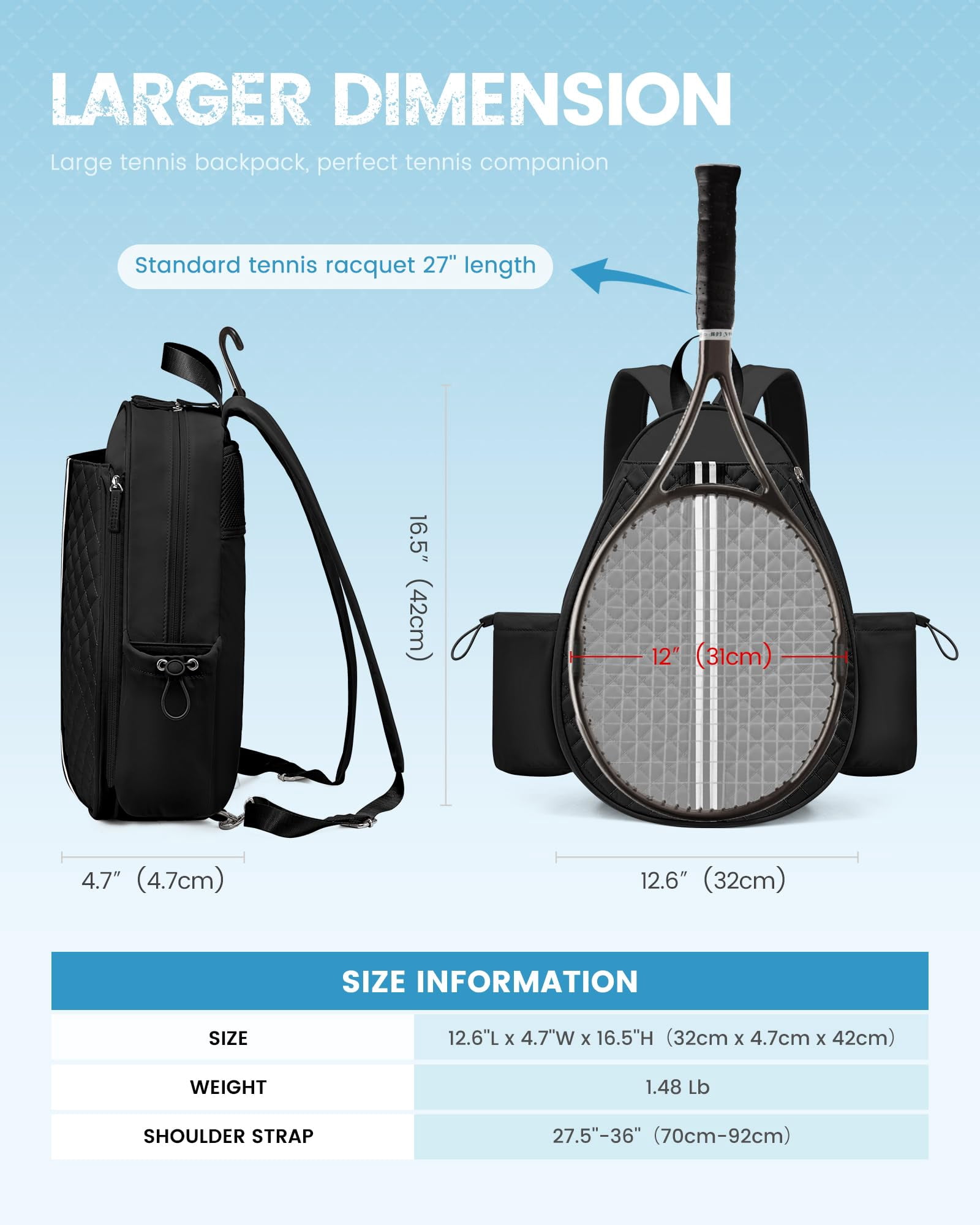Omlopp Tennis Bag, Quilted Tennis Sling Crossbody Backpack, Water Resistant Tennis Racket Bags for Women Men, Suitable for Pickleball Tennis Badminton
