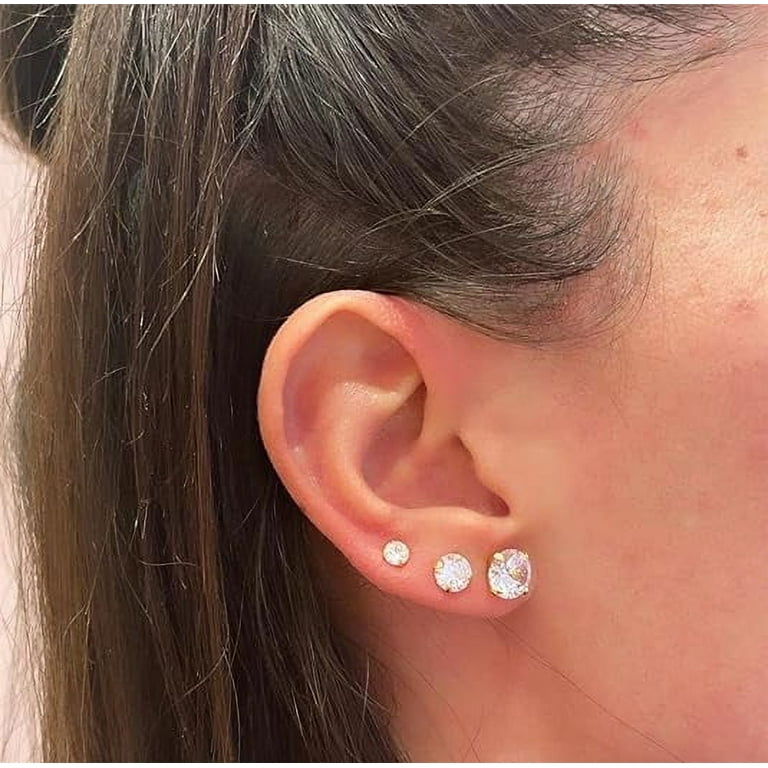 Men Women Stud Earrings 3-8mm 2-Pack Stainless Steel Cubic Zirconia Stud Earrings For Men & Women (3-8mm) 3mm 8mm Earring Set - Foto 4