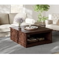 thumbnail image 1 of WAMPAT Modern Farmhouse 2 in 1 Coffee Table, Rectangle Wood Center Table with Open Storage for Living Room, Spliced Wood Desktop, Riveted Metal Bars, Prismatic Decor, Rustic Brown, 1 of 5